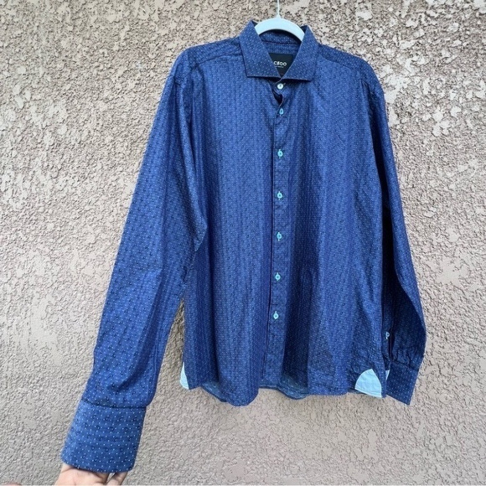 Maceoo Shirt Men XL 5 Button Down Long Sleeve Abstract Design Blue Designer Luxe